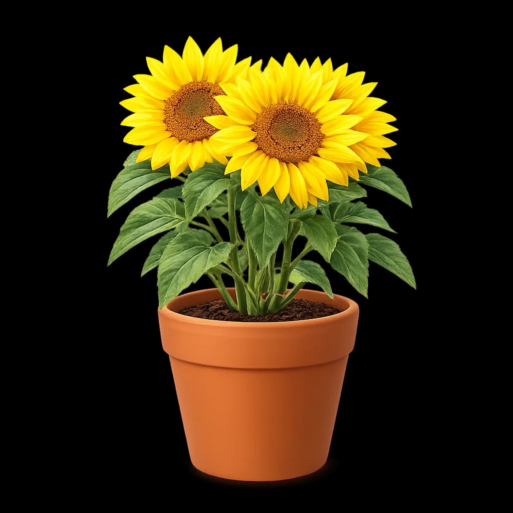 A fully grown sunflower in a terracotta pot, the reward for ten days of kept limits.
